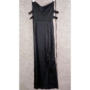 SHEIN BAE Maxi Dress Womens Medium Black Satin Cowl Neck Cut Out Formal Goth